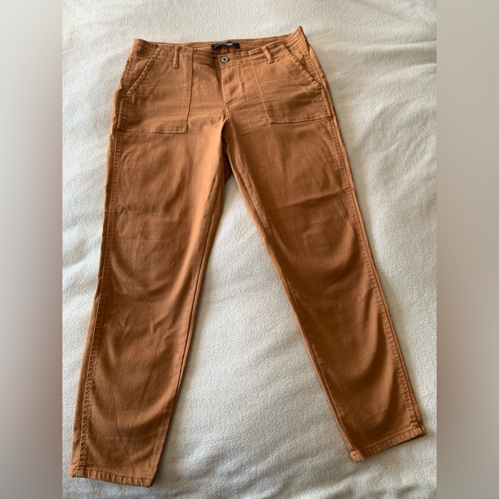 Stitch + Ster Cargo Pants Brown Women Button Zip Cotton Blend Stretch Pockets